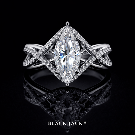 Marquise Halo Moissanite Memory Ring – 3.80–3.90 Ct Total | Human & Pet Ashes in 14K White Gold | Black Jack®® (Copy)