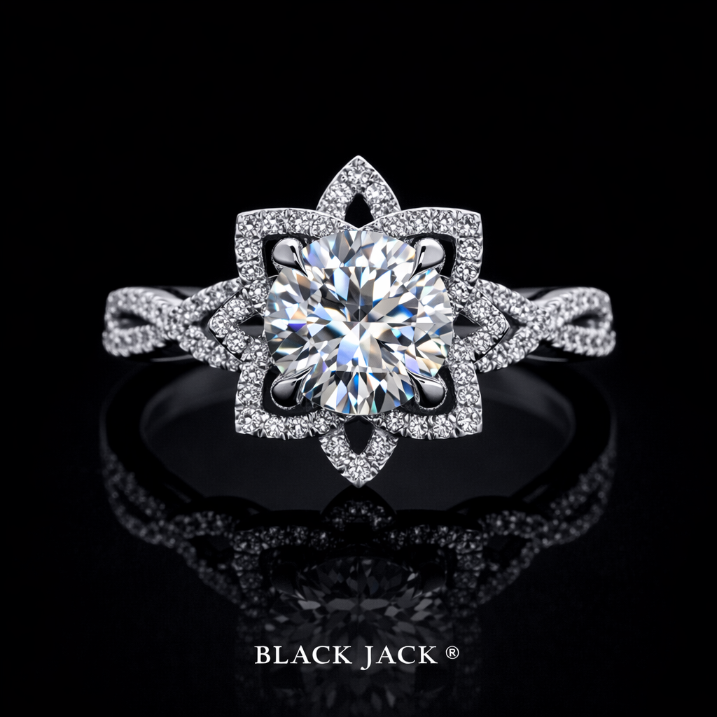 Floral Halo Moissanite Memory Ring – 2.70–2.80 Ct Total | Human & Pet Ashes in 14K White Gold | Black Jack®