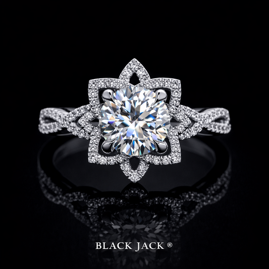 Floral Halo Moissanite Memory Ring – 2.70–2.80 Ct Total | Human & Pet Ashes in 14K White Gold | Black Jack®