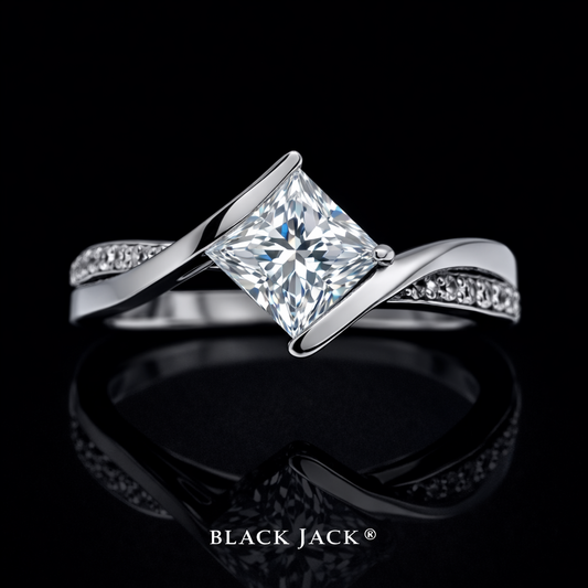 Modern Bypass Princess Moissanite Memory Ring – 1.40 Ct Total | Human & Pet Ashes in 14K White Gold | Black Jack®