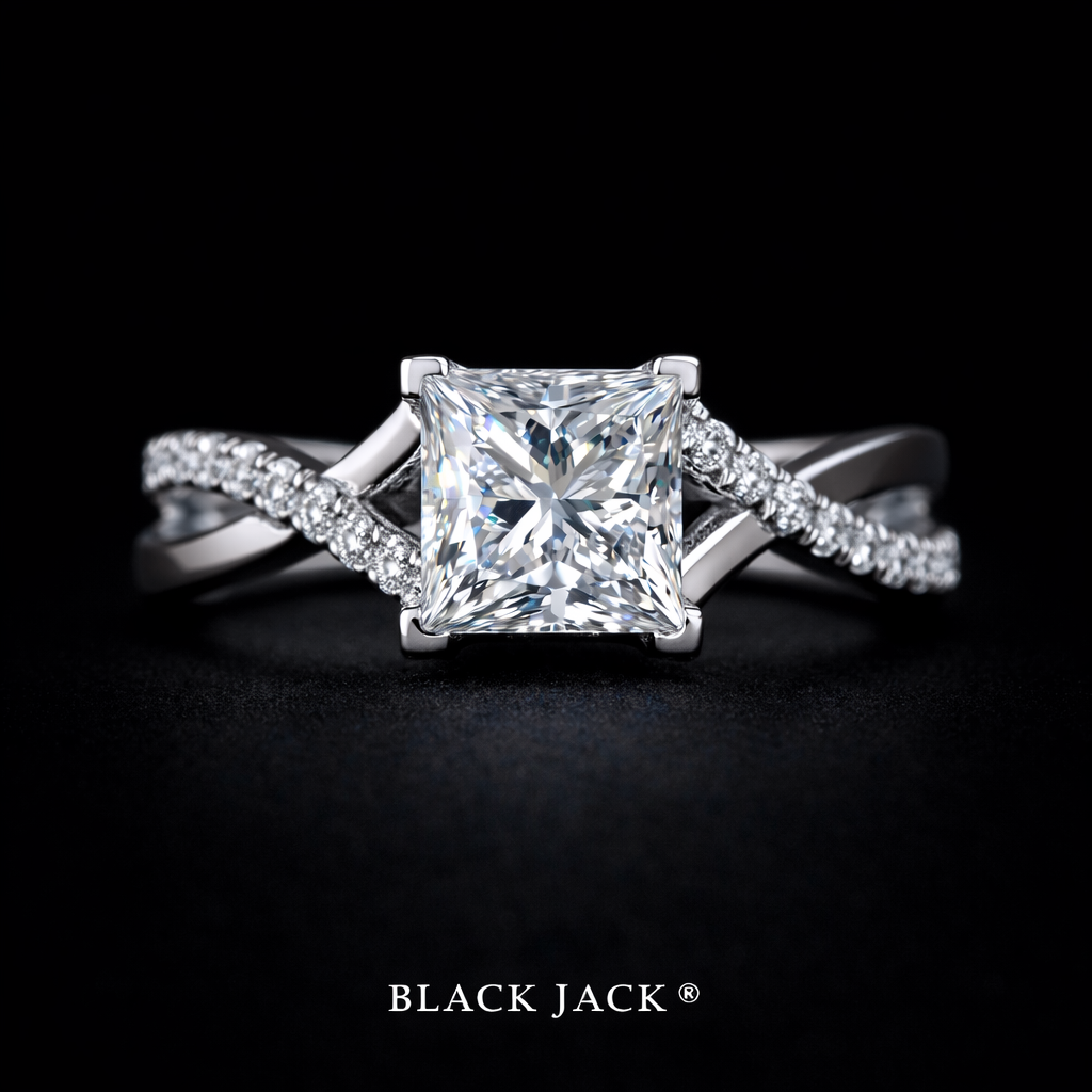 Princess Pavé Moissanite Memory Ring –1.40 Ct Total | Human & Pet Ashes in 14K White Gold | Black Jack®