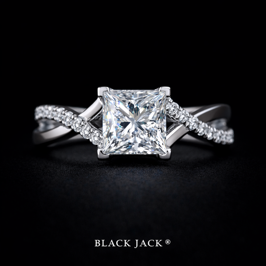 Princess Pavé Moissanite Memory Ring –1.40 Ct Total | Human & Pet Ashes in 14K White Gold | Black Jack®