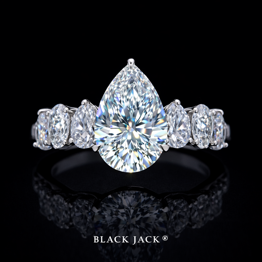 Pear Three-Stone Moissanite Memory Ring – 2.80 Ct Total in 14K White Gold | Human & Pet Ashes | Black Jack®k® (Copy)