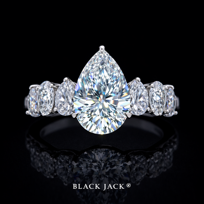 Pear Three-Stone Moissanite Memory Ring – 2.80 Ct Total in 14K White Gold | Human & Pet Ashes | Black Jack®k® (Copy)