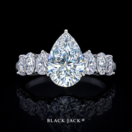Pear Three-Stone Moissanite Memory Ring – 2.80 Ct Total in 14K White Gold | Human & Pet Ashes | Black Jack®k® (Copy)