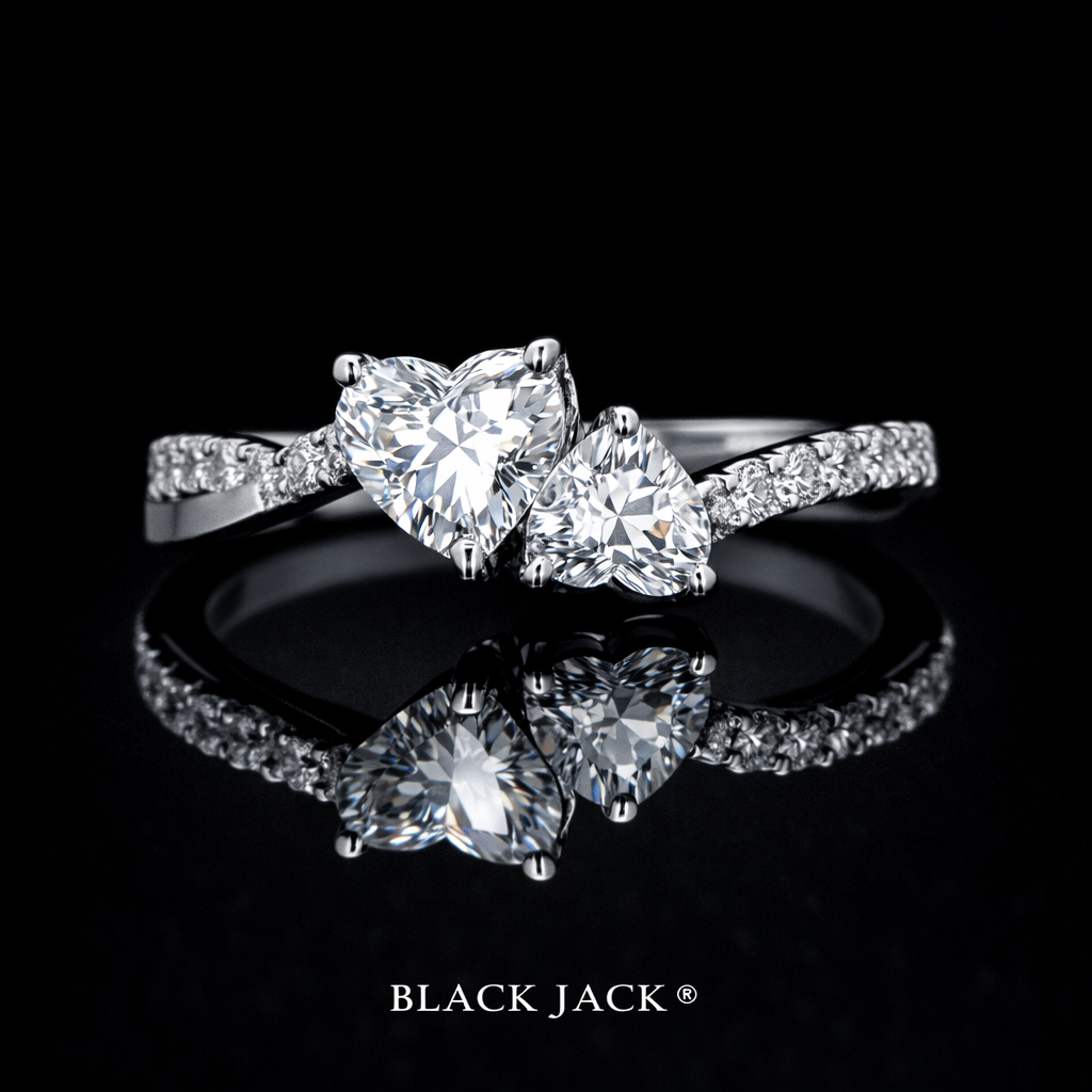 Dual Heart Moissanite Memory Ring – 1.50 Ct Human & Pet Ashes Memorial Design in 14K White Gold | Black Jack®