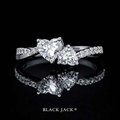 Dual Heart Moissanite Memory Ring – 1.50 Ct Human & Pet Ashes Memorial Design in 14K White Gold | Black Jack®