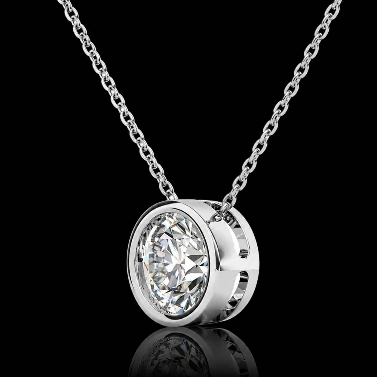 1.00 Ct Round Memory Diamond Bezel Pendant Pet Cremation Diamond 14K White Gold Memorial Jewelry Black Jack
