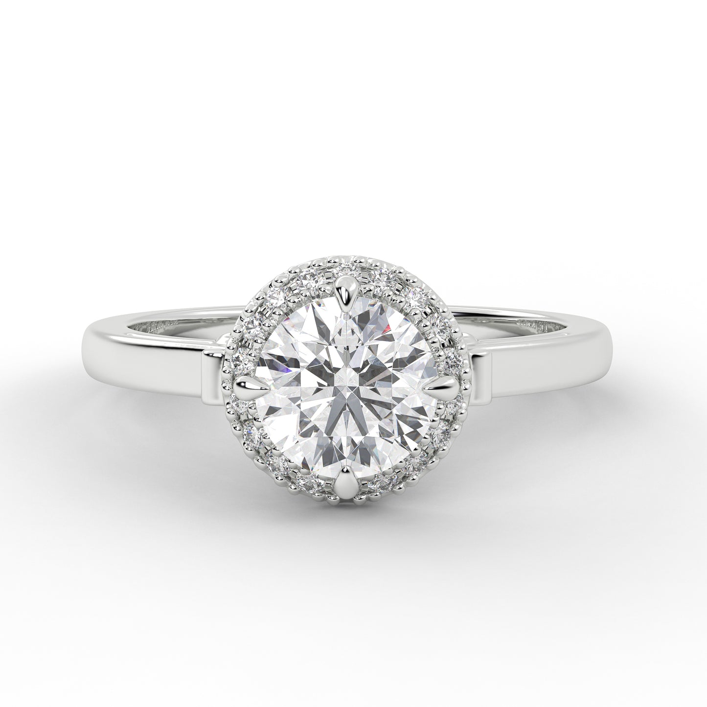 1.75 Carat Lab-Grown Diamond Halo Engagement Ring Round Cut in 14K White Gold