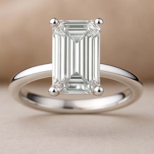Emerald Cut Memorial Diamond Ring – 1 to 3 Carat – Pet Ashes or Hair to Diamond – Lab-Grown – White Gold – Black Jack Memory