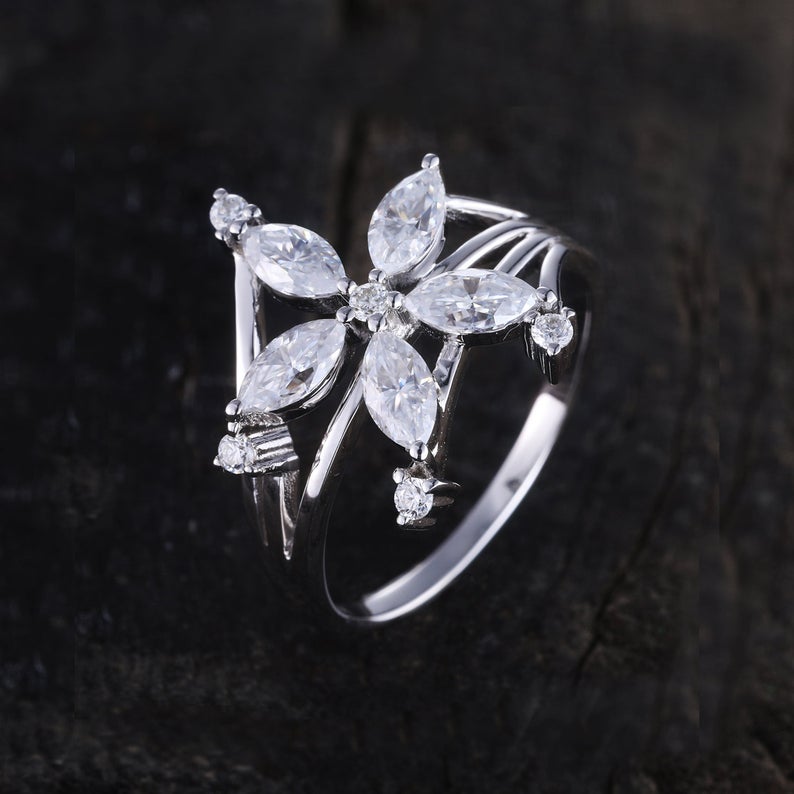 Floral 2.50 Marquise Shape Moissanite Engagement Ring by Black Jack