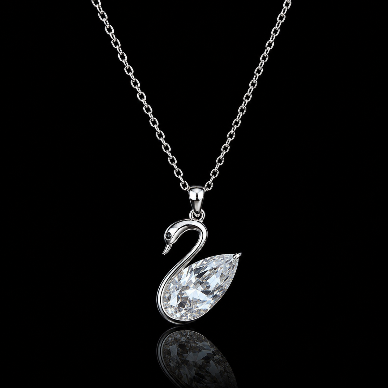 1.50 Ct Pear Memory Diamond Swan Pendant Pet Cremation Diamond 14K White Gold Memorial Jewelry Black Jack