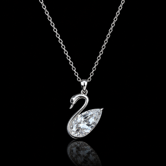 1.50 Ct Pear Memory Diamond Swan Pendant Pet Cremation Diamond 14K White Gold Memorial Jewelry Black Jack