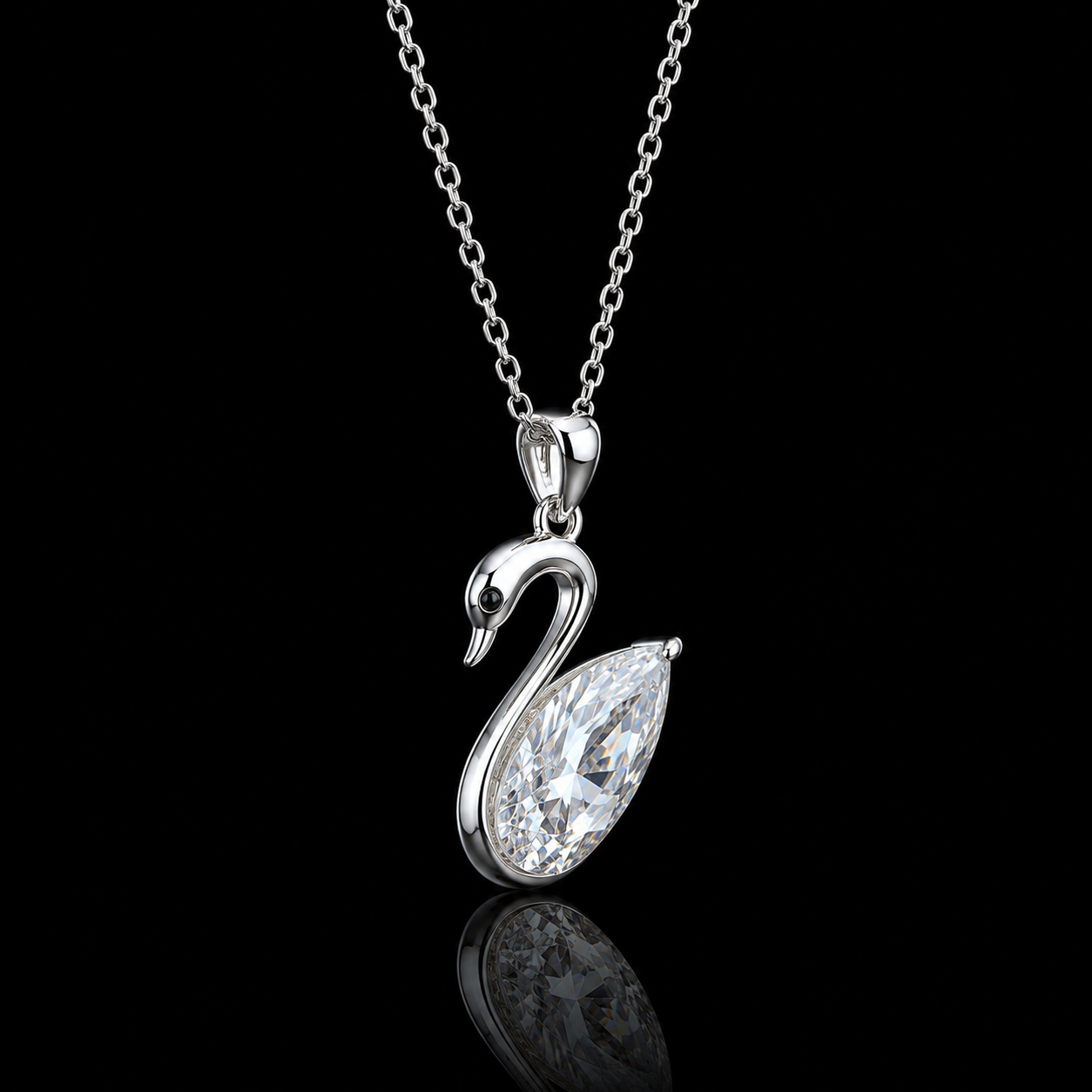 1.50 Ct Pear Memory Diamond Swan Pendant Pet Cremation Diamond 14K White Gold Memorial Jewelry Black Jack