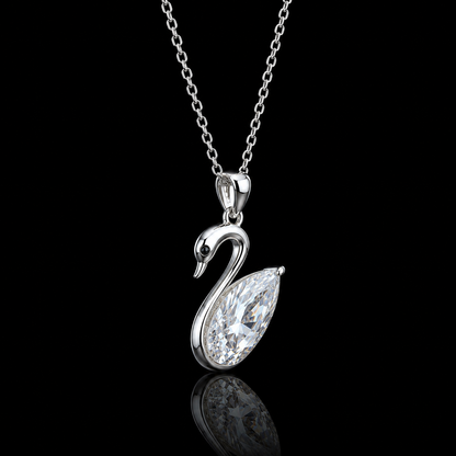 1.50 Ct Pear Memory Diamond Swan Pendant Pet Cremation Diamond 14K White Gold Memorial Jewelry Black Jack