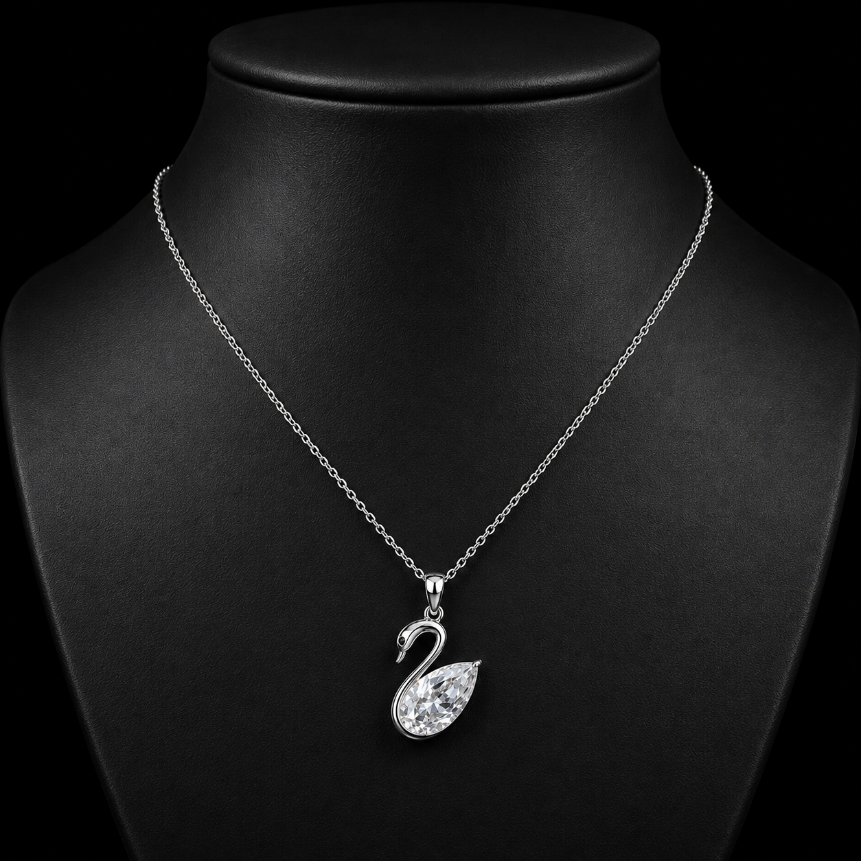 1.50 Ct Pear Memory Diamond Swan Pendant Pet Cremation Diamond 14K White Gold Memorial Jewelry Black Jack