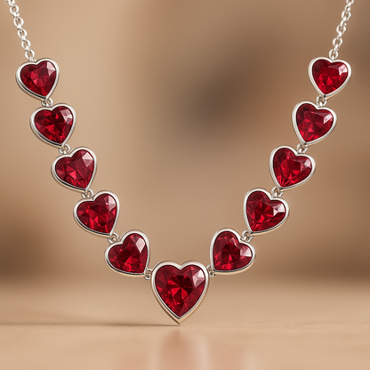 Heart-Shaped Lab Grown Ruby Necklace – 40.00 CT Statement Jewelry in White Gold & Silver – Romantic Love Necklace USA