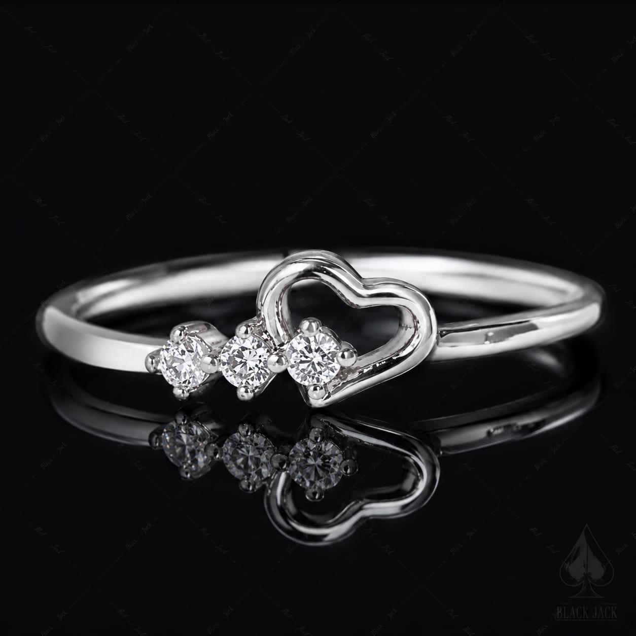 0.60 Ct Heart Promise Memory Diamond Ring in 14K White Gold Hair Diamond Ring Black Jack