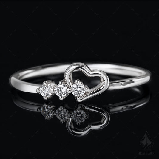 0.60 Ct Heart Promise Memory Diamond Ring in 14K White Gold Hair Diamond Ring Black Jack