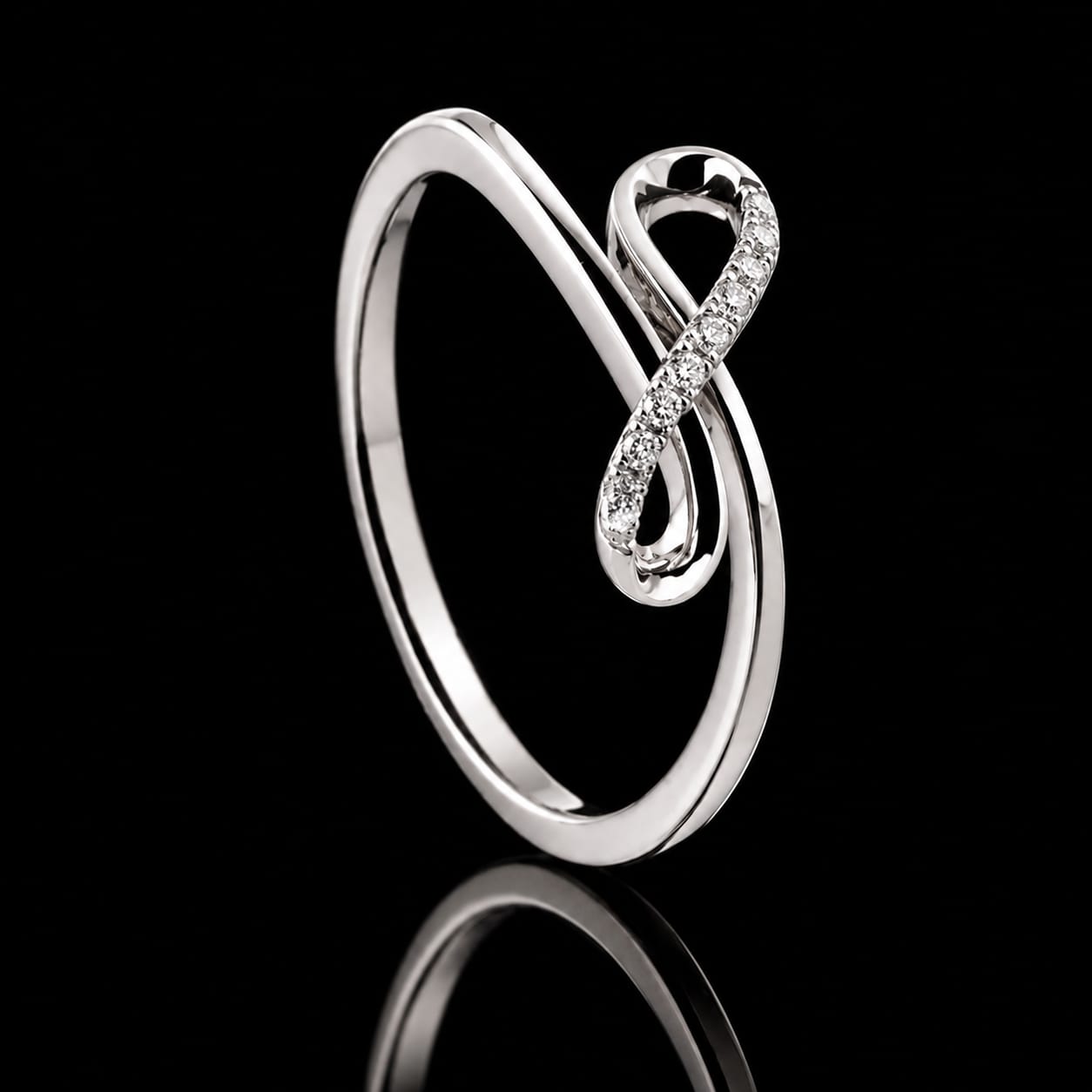 0.50 Ct Infinity Promise Ring Memory Diamond Ring 14K White Gold Black Jack