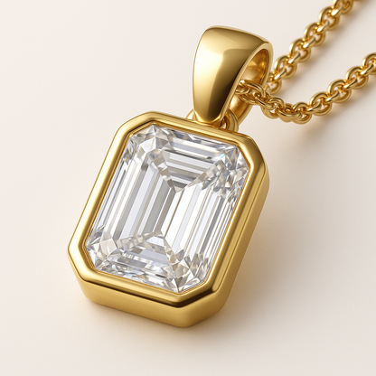 3.00 Ct Emerald-Cut Lab-Grown Memory Diamond Pendant in 18K Yellow Gold — Made from Pet or Human Ashes/Hair | Black Jack® Memory
