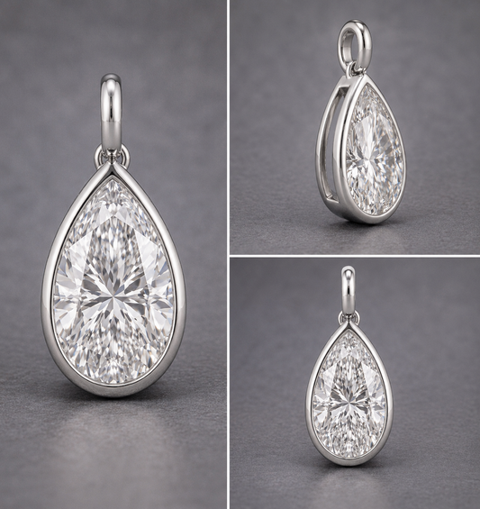 2.00 Ct Teardrop Bezel Pendant with Pear Cut Memory Diamond – Custom Memory Diamond Pendant from Personal Carbon in 14K White Gold