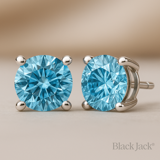 Memory Blue Diamond Stud Earrings from Ashes or Hair | Lab Grown 0.25–4.00 ct in White Gold