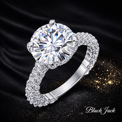 10.50 Carat Total Lab-Grown Diamond Pavé Band Solitaire Engagement Ring in 14K White Gold