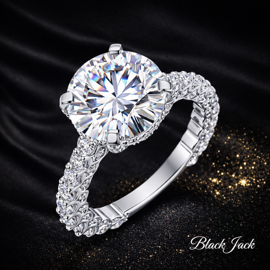 10.50 Carat Total Lab-Grown Diamond Pavé Band Solitaire Engagement Ring in 14K White Gold