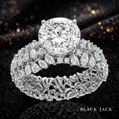6.40 Carat Total Lab-Grown Diamond Floral Cluster Solitaire Engagement Ring Round Brilliant in 14K White Gold