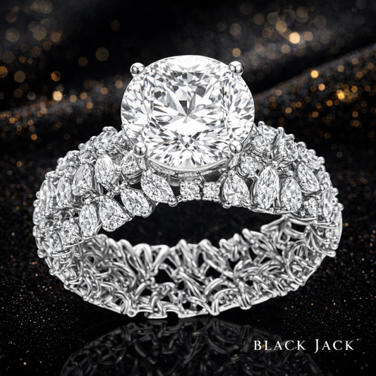 6.40 Carat Total Lab-Grown Diamond Floral Cluster Solitaire Engagement Ring Round Brilliant in 14K White Gold