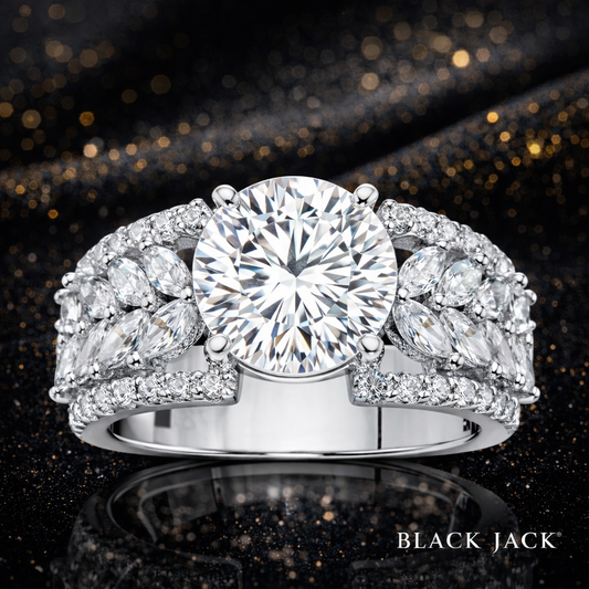 7.60 Carat Total Lab-Grown Diamond Leaf-Inspired Cluster Solitaire Engagement Ring Round Brilliant in 14K White Gold