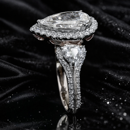 5.20 Carat Lab-Grown Diamond Pear Halo Engagement Ring – Pear Cut in 14K White Gold
