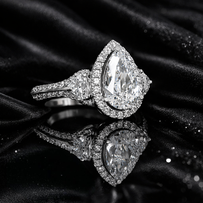 5.20 Carat Lab-Grown Diamond Pear Halo Engagement Ring – Pear Cut in 14K White Gold