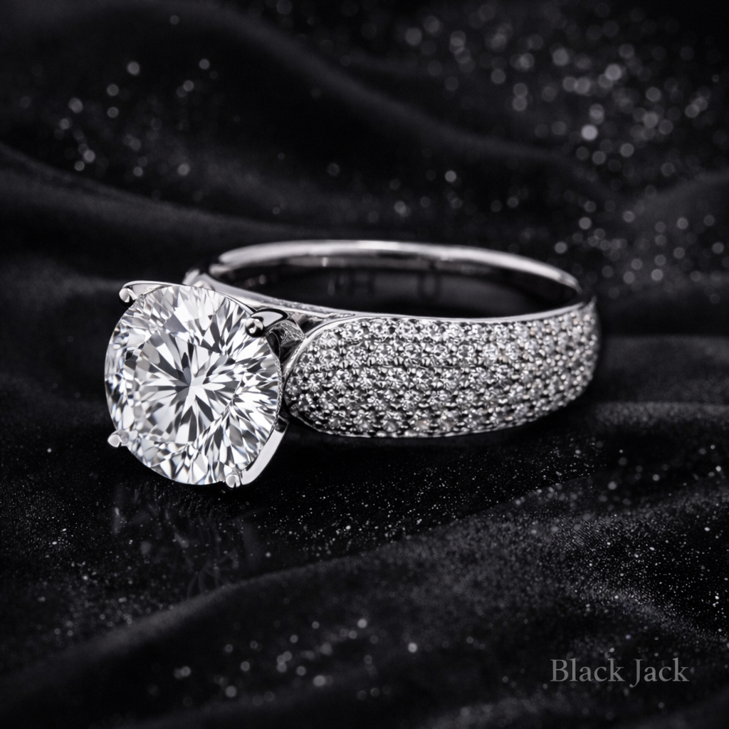 5.80 Carat Total Lab-Grown Diamond Pavé Shoulder Solitaire Engagement Ring – Round Cut in 14K White Gold