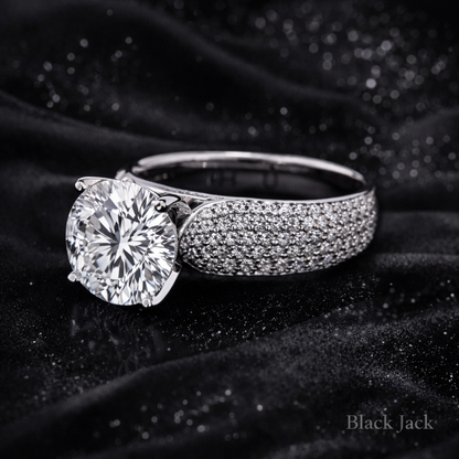 5.80 Carat Total Lab-Grown Diamond Pavé Shoulder Solitaire Engagement Ring – Round Cut in 14K White Gold