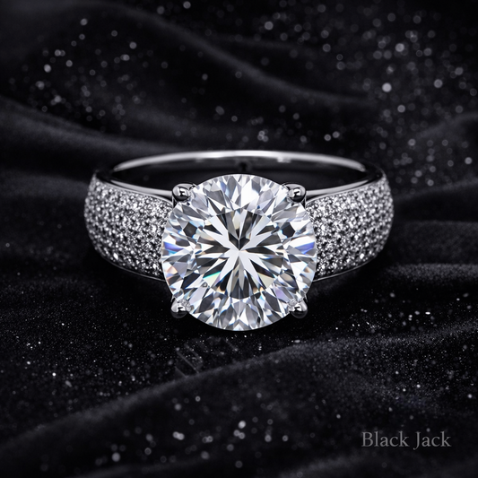 5.80 Carat Total Lab-Grown Diamond Pavé Shoulder Solitaire Engagement Ring – Round Cut in 14K White Gold