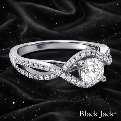5.10 Carat Lab-Grown Diamond Infinity Halo Engagement Ring Round Cut with Pavé Band in 14K White Gold IGI Certified