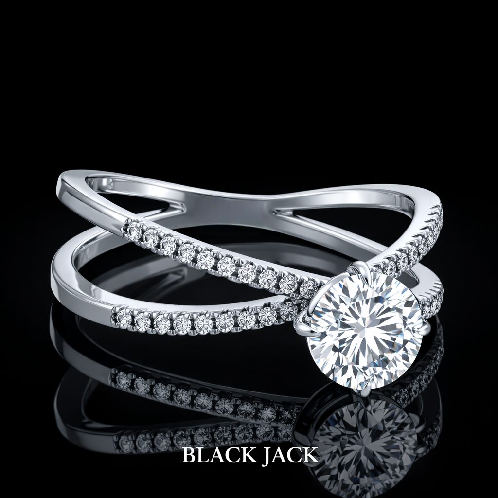 3.30 Carat Round Cut Moissanite Criss Cross Engagement Ring in 925 Sterling Silver