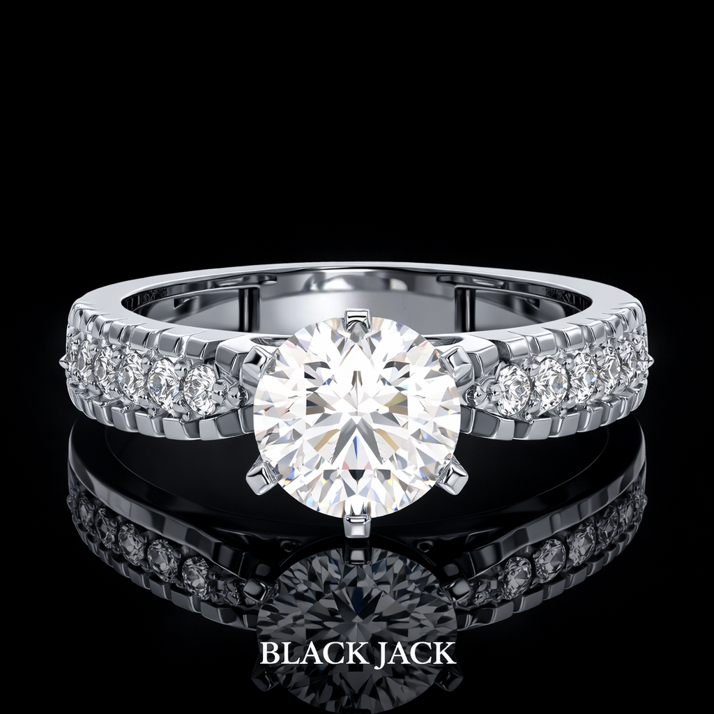 2.75 Ct Human Ashes Diamond Engagement Ring in 14K White Gold Black Jack