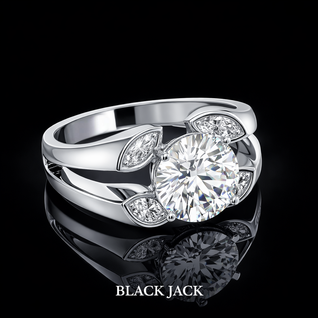 1.80 Ct Round Ashes to Diamond Split Shank Engagement Ring in 14K White Gold Black Jack