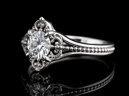 2.00 Ct Vintage Filigree Memorial Diamond Engagement Ring in 14K White Gold Hair Diamond Ring Black Jack