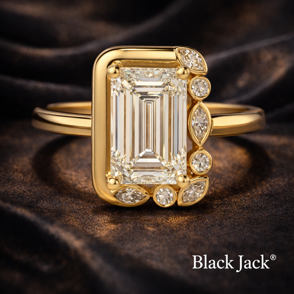 3.40 CT Emerald Cut Pet Memory Diamond Ring in 14K Yellow Gold – Ashes to Diamond | Brand Authenticity Certified