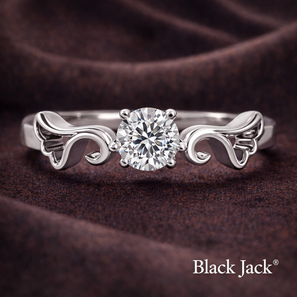 0.50 CT Angel Wing Memory Diamond Ring in 14K White Gold |Pet and Human Ashes| Brand Authenticity Certified