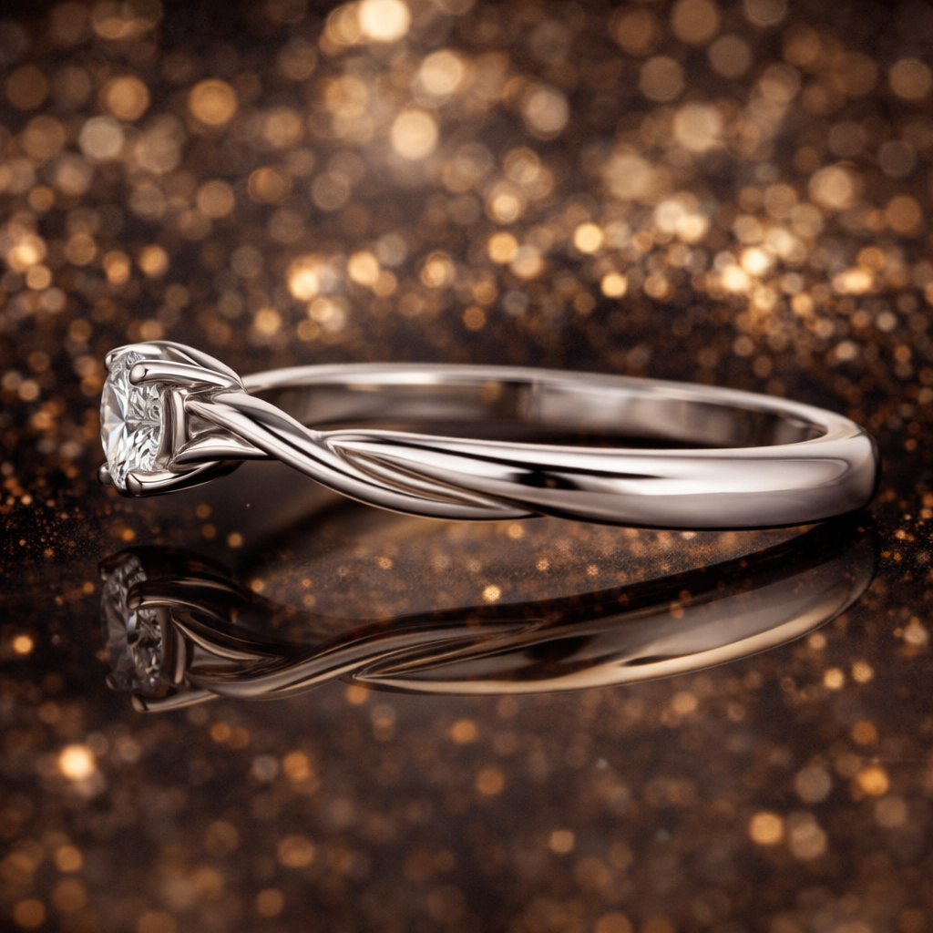 0.50 CT Twisted Solitaire Memory Diamond Ring in 14K White Gold | Pet & Human Ashes| Brand Authenticity Certified