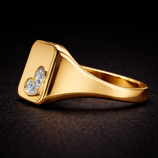 0.50 CT Heart Signet Memory Diamond Ring in 14K Yellow Gold | Pet and Human Ashes| Brand Authenticity Certified