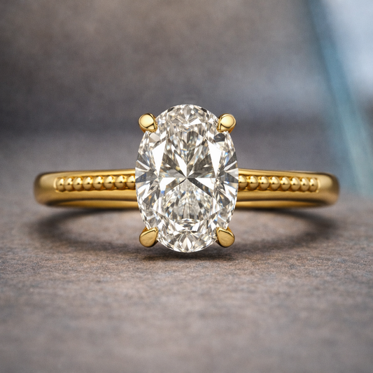 3.00 CT Oval Milgrain Solitaire Memory Diamond Ring 14K Yellow Gold Pet and Human Ashes Brand Authenticity Certified