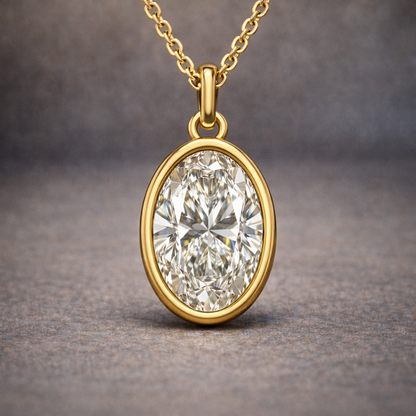 1.5 Ct Oval Fixed Bail Bezel Memory Diamond Pendant with Fixed Bail – 14K Yellow Gold | Pet & Human Ashes | CVD Diamond