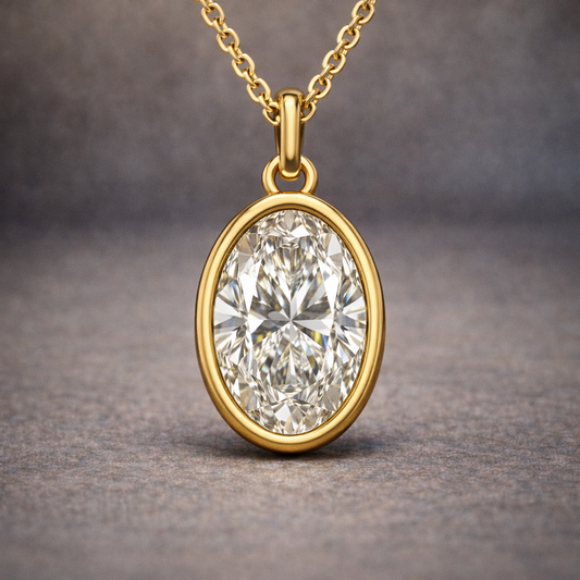 1.5 Ct Oval Fixed Bail Bezel Memory Diamond Pendant with Fixed Bail – 14K Yellow Gold | Pet & Human Ashes | CVD Diamond