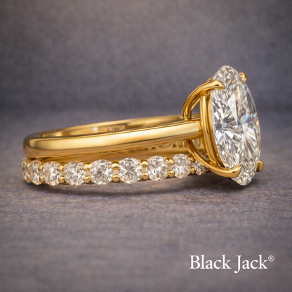 3.30 Ct Oval Solitaire Diamond Band Ring | 14K Yellow Gold |Pet and Human Ashes